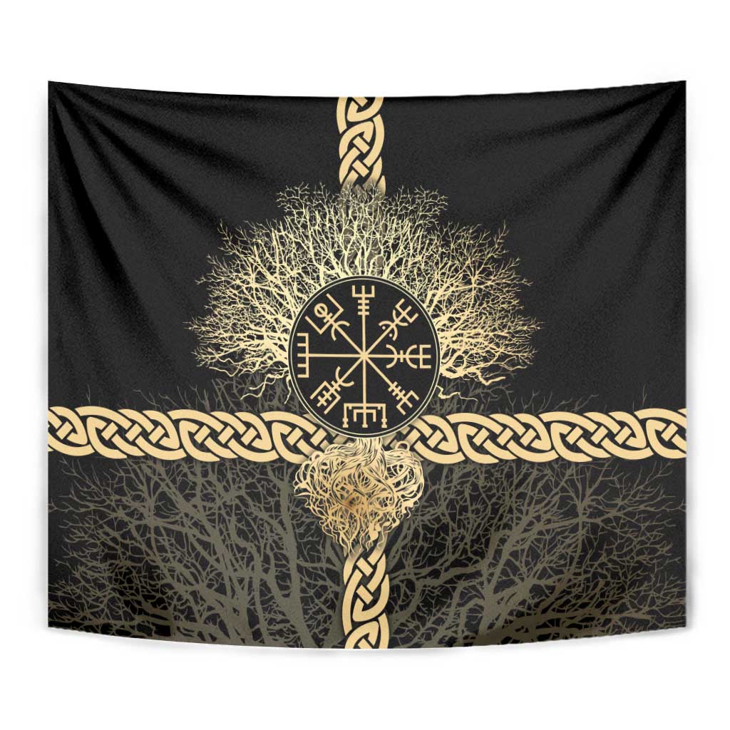 Vegvisir Compass Viking Tapestry with Yggdrasil Tree and Axe Symbols Norse Mythology Tribute - Wonder Print Shop