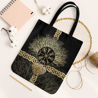 Vegvisir Compass Viking Tote Bag with Yggdrasil Tree and Axe Symbols Norse Mythology Tribute - Wonder Print Shop