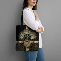 Vegvisir Compass Viking Tote Bag with Yggdrasil Tree and Axe Symbols Norse Mythology Tribute - Wonder Print Shop