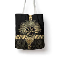 Vegvisir Compass Viking Tote Bag with Yggdrasil Tree and Axe Symbols Norse Mythology Tribute - Wonder Print Shop