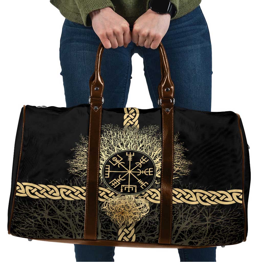 Vegvisir Compass Viking Travel Bag with Yggdrasil Tree and Axe Symbols Norse Mythology Tribute - Wonder Print Shop