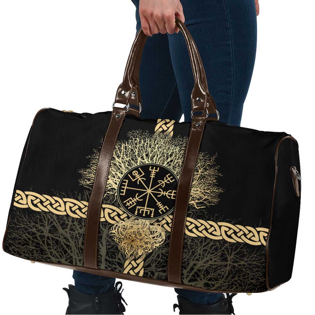 Vegvisir Compass Viking Travel Bag with Yggdrasil Tree and Axe Symbols Norse Mythology Tribute - Wonder Print Shop