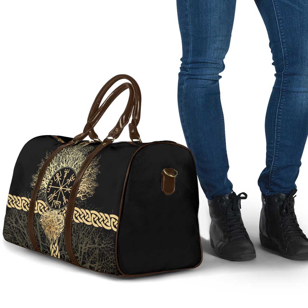 Vegvisir Compass Viking Travel Bag with Yggdrasil Tree and Axe Symbols Norse Mythology Tribute - Wonder Print Shop