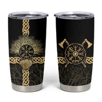 Vegvisir Compass Viking Tumbler Cup with Yggdrasil Tree and Axe Symbols Norse Mythology Tribute - Wonder Print Shop