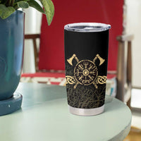 Vegvisir Compass Viking Tumbler Cup with Yggdrasil Tree and Axe Symbols Norse Mythology Tribute - Wonder Print Shop