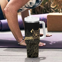 Vegvisir Compass Viking Tumbler With Handle with Yggdrasil Tree and Axe Symbols Norse Mythology Tribute - Wonder Print Shop
