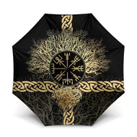 Vegvisir Compass Viking Umbrella with Yggdrasil Tree and Axe Symbols Norse Mythology Tribute - Wonder Print Shop
