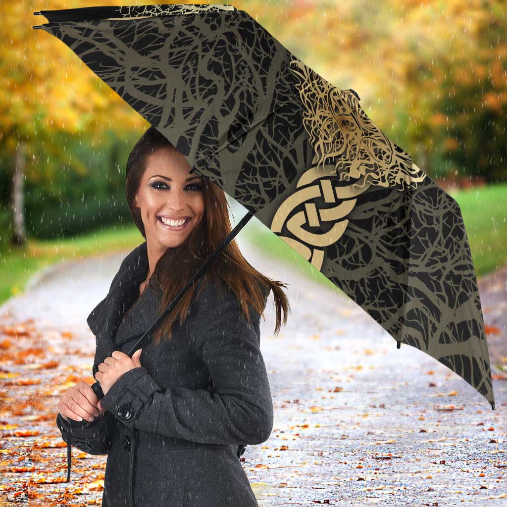 Vegvisir Compass Viking Umbrella with Yggdrasil Tree and Axe Symbols Norse Mythology Tribute - Wonder Print Shop