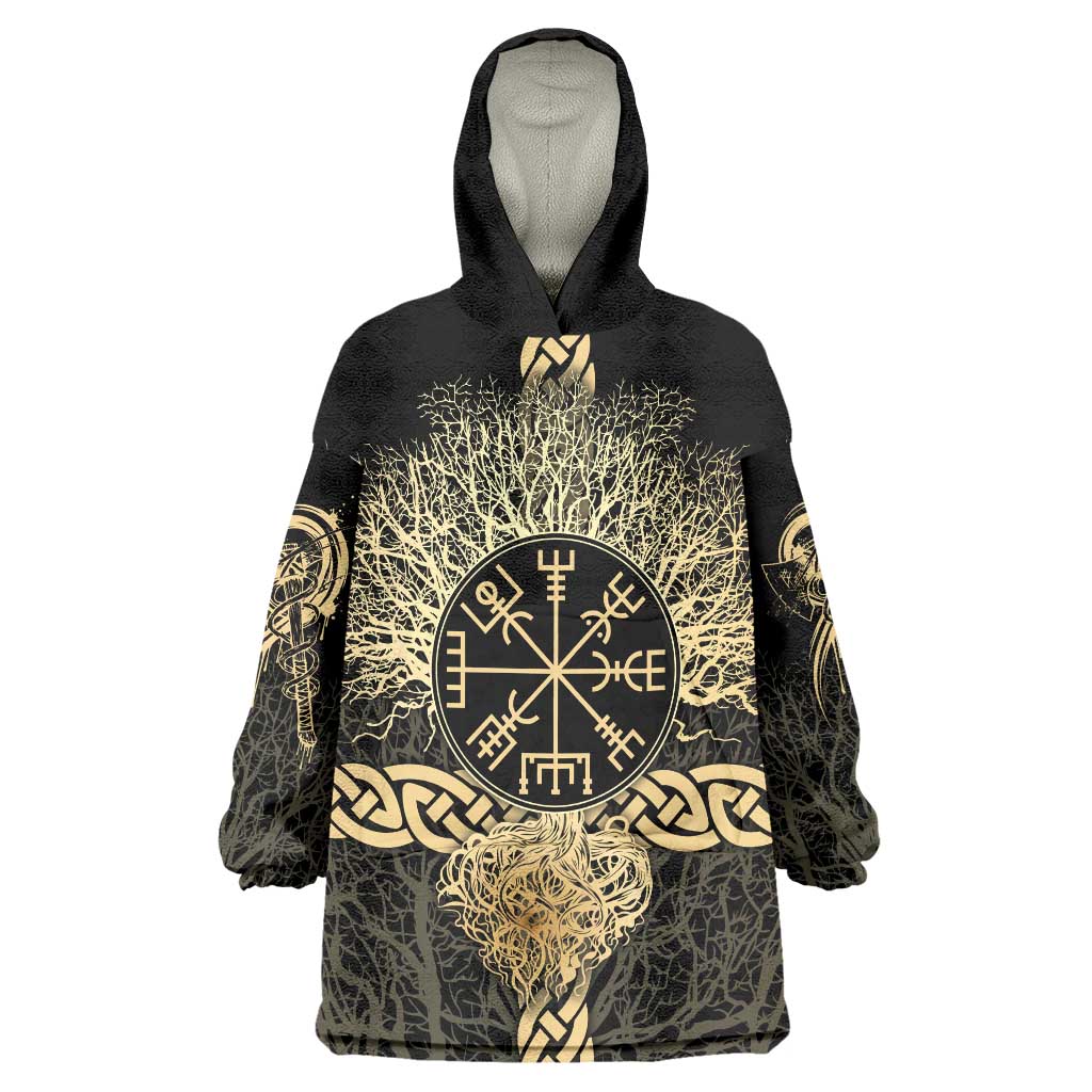 Vegvisir Compass Viking Wearable Blanket Hoodie with Yggdrasil Tree and Axe Symbols Norse Mythology Tribute - Wonder Print Shop