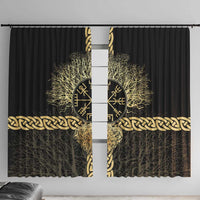 Vegvisir Compass Viking Window Curtain with Yggdrasil Tree and Axe Symbols Norse Mythology Tribute - Wonder Print Shop