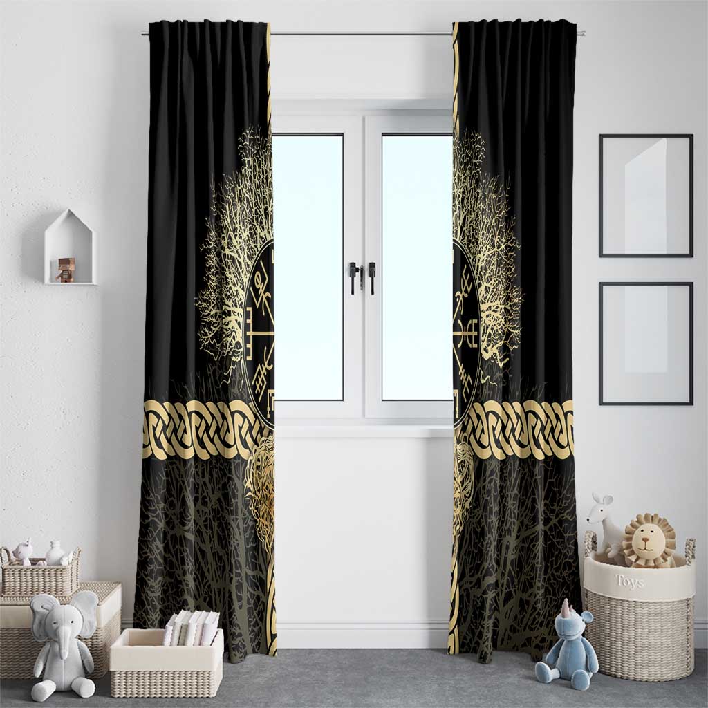 Vegvisir Compass Viking Window Curtain with Yggdrasil Tree and Axe Symbols Norse Mythology Tribute - Wonder Print Shop