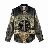 Vegvisir Compass Viking Women Casual Shirt with Yggdrasil Tree and Axe Symbols Norse Mythology Tribute - Wonder Print Shop