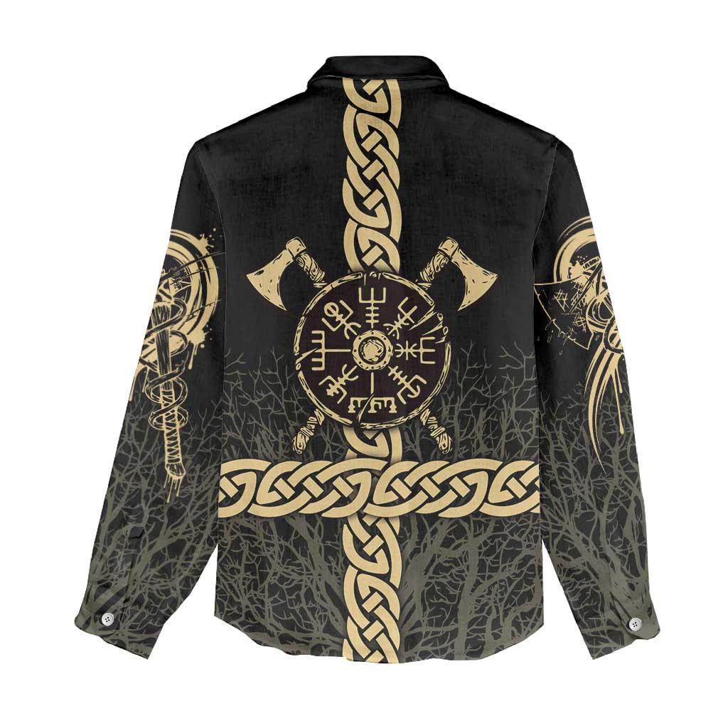 Vegvisir Compass Viking Women Casual Shirt with Yggdrasil Tree and Axe Symbols Norse Mythology Tribute - Wonder Print Shop