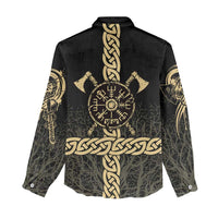 Vegvisir Compass Viking Women Casual Shirt with Yggdrasil Tree and Axe Symbols Norse Mythology Tribute - Wonder Print Shop