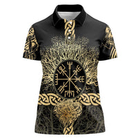 Vegvisir Compass Viking Women Polo Shirt with Yggdrasil Tree and Axe Symbols Norse Mythology Tribute - Wonder Print Shop
