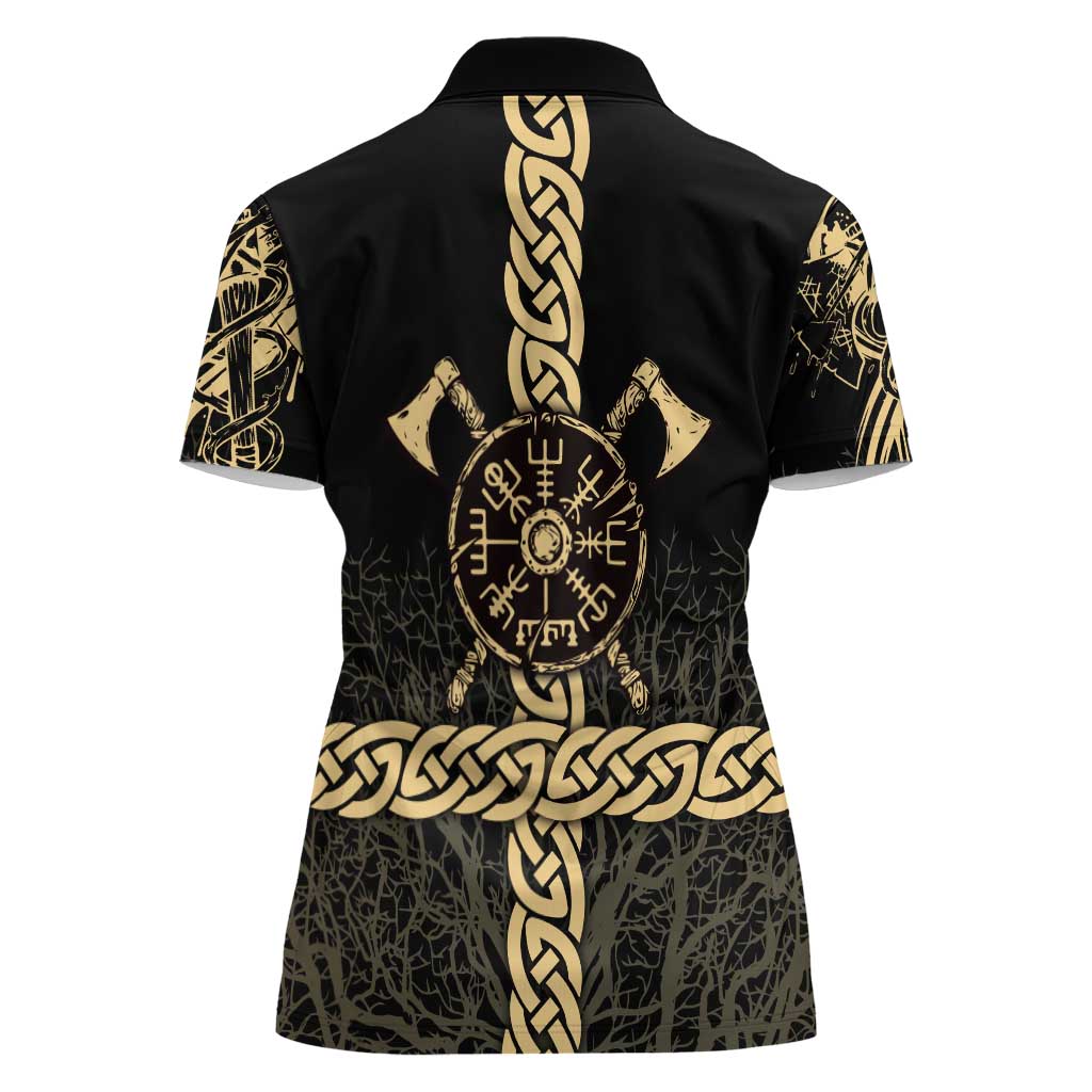 Vegvisir Compass Viking Women Polo Shirt with Yggdrasil Tree and Axe Symbols Norse Mythology Tribute - Wonder Print Shop
