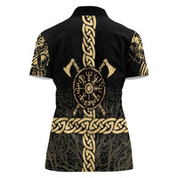 Vegvisir Compass Viking Women Polo Shirt with Yggdrasil Tree and Axe Symbols Norse Mythology Tribute - Wonder Print Shop