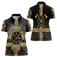 Vegvisir Compass Viking Women Polo Shirt with Yggdrasil Tree and Axe Symbols Norse Mythology Tribute - Wonder Print Shop