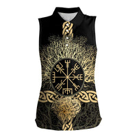Vegvisir Compass Viking Women Sleeveless Polo Shirt with Yggdrasil Tree and Axe Symbols Norse Mythology Tribute - Wonder Print Shop
