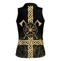 Vegvisir Compass Viking Women Sleeveless Polo Shirt with Yggdrasil Tree and Axe Symbols Norse Mythology Tribute - Wonder Print Shop