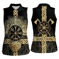 Vegvisir Compass Viking Women Sleeveless Polo Shirt with Yggdrasil Tree and Axe Symbols Norse Mythology Tribute - Wonder Print Shop
