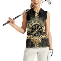 Vegvisir Compass Viking Women Sleeveless Polo Shirt with Yggdrasil Tree and Axe Symbols Norse Mythology Tribute - Wonder Print Shop