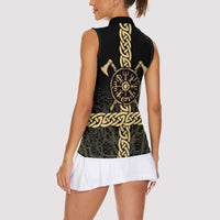 Vegvisir Compass Viking Women Sleeveless Polo Shirt with Yggdrasil Tree and Axe Symbols Norse Mythology Tribute - Wonder Print Shop