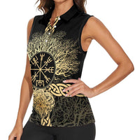 Vegvisir Compass Viking Women Sleeveless Polo Shirt with Yggdrasil Tree and Axe Symbols Norse Mythology Tribute - Wonder Print Shop