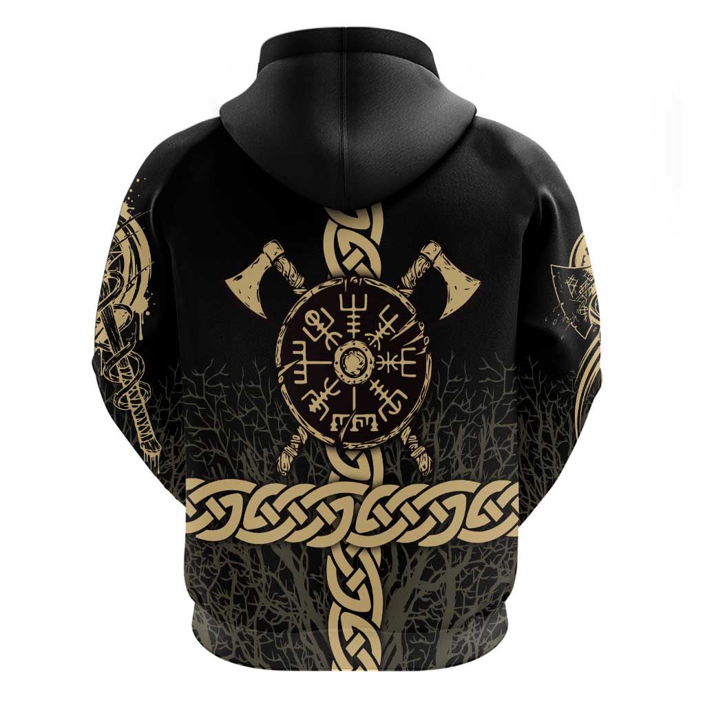 Vegvisir Compass Viking Zip Hoodie with Yggdrasil Tree and Axe Symbols Norse Mythology Tribute - Wonder Print Shop