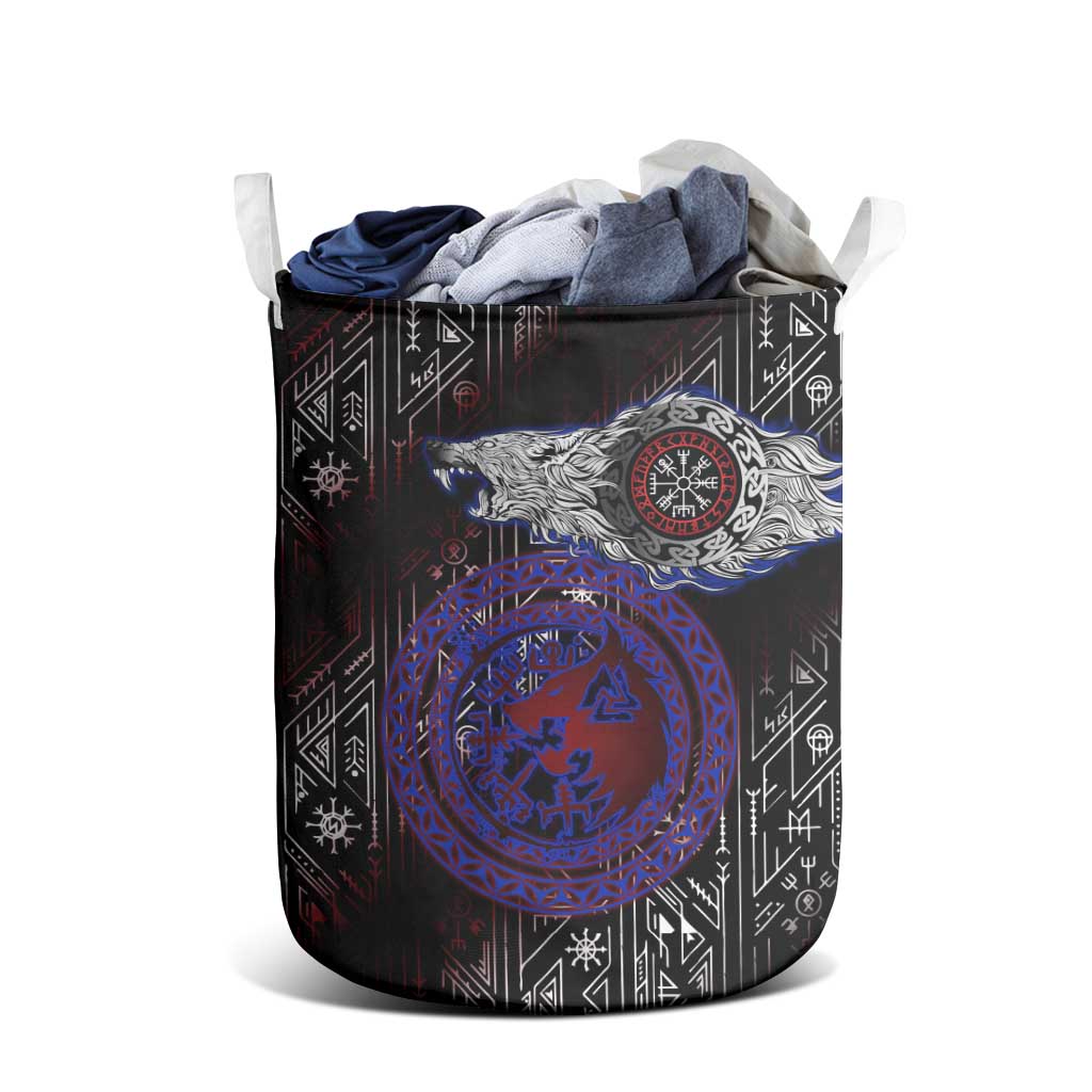 Fenrir Wolf Viking Laundry Basket with Vegvisir Runes and Red Circle Norse Legend Tribute - Wonder Print Shop