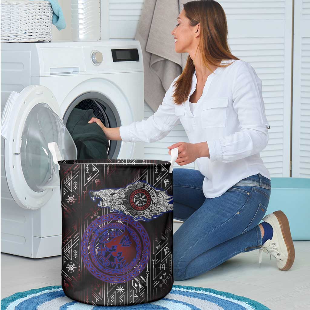 Fenrir Wolf Viking Laundry Basket with Vegvisir Runes and Red Circle Norse Legend Tribute - Wonder Print Shop