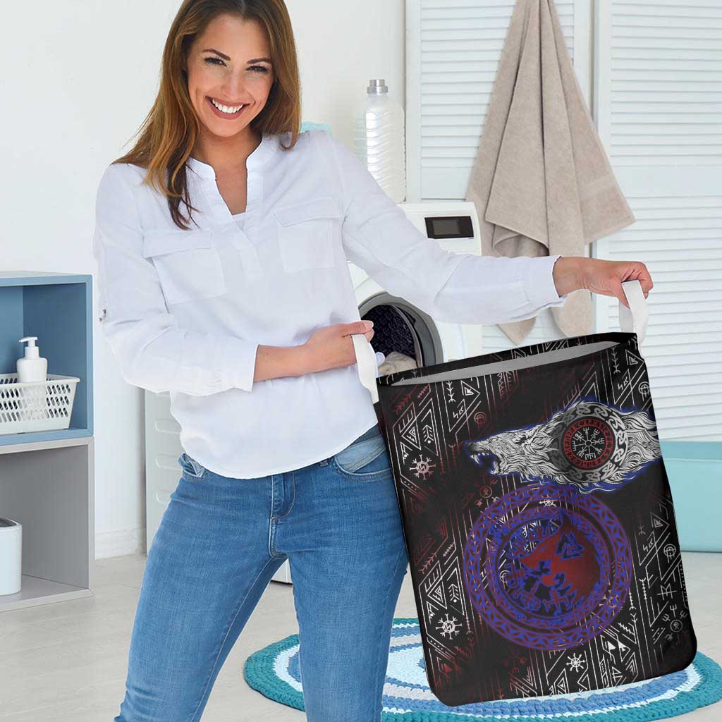 Fenrir Wolf Viking Laundry Basket with Vegvisir Runes and Red Circle Norse Legend Tribute - Wonder Print Shop