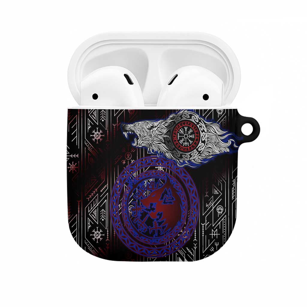 Fenrir Wolf Viking AirPods Case with Vegvisir Runes and Red Circle Norse Legend Tribute - Wonder Print Shop