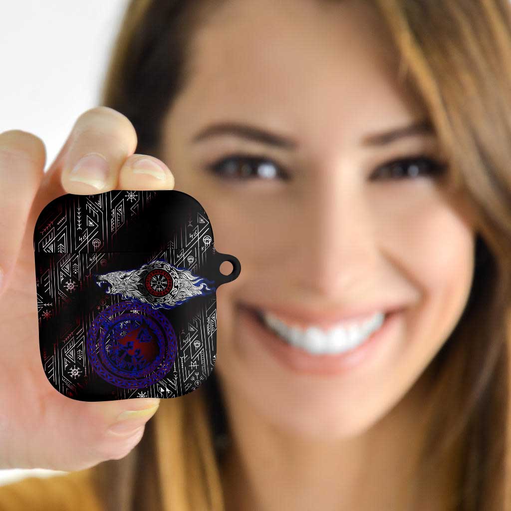Fenrir Wolf Viking AirPods Case with Vegvisir Runes and Red Circle Norse Legend Tribute - Wonder Print Shop