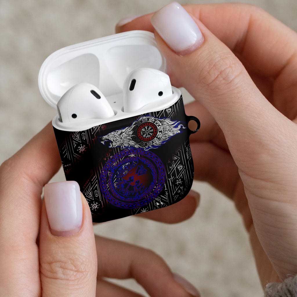 Fenrir Wolf Viking AirPods Case with Vegvisir Runes and Red Circle Norse Legend Tribute - Wonder Print Shop