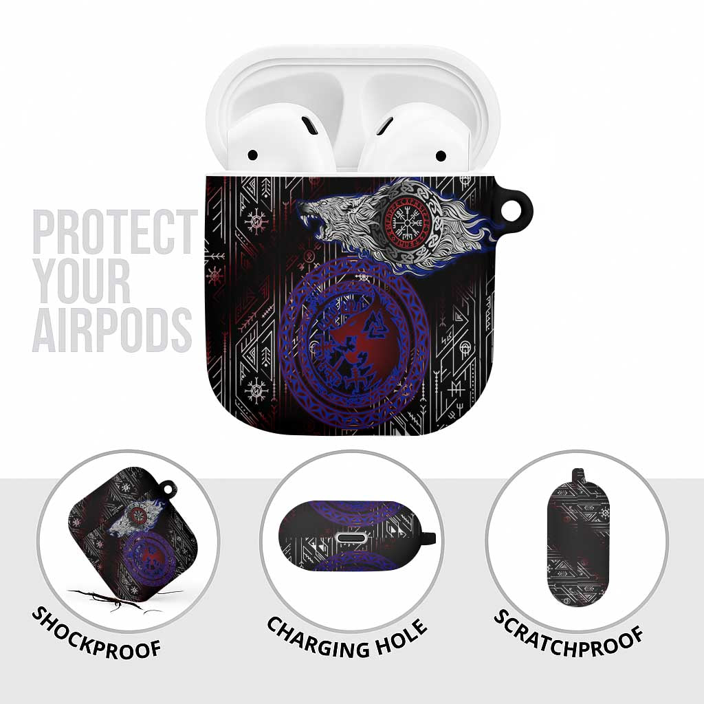 Fenrir Wolf Viking AirPods Case with Vegvisir Runes and Red Circle Norse Legend Tribute - Wonder Print Shop