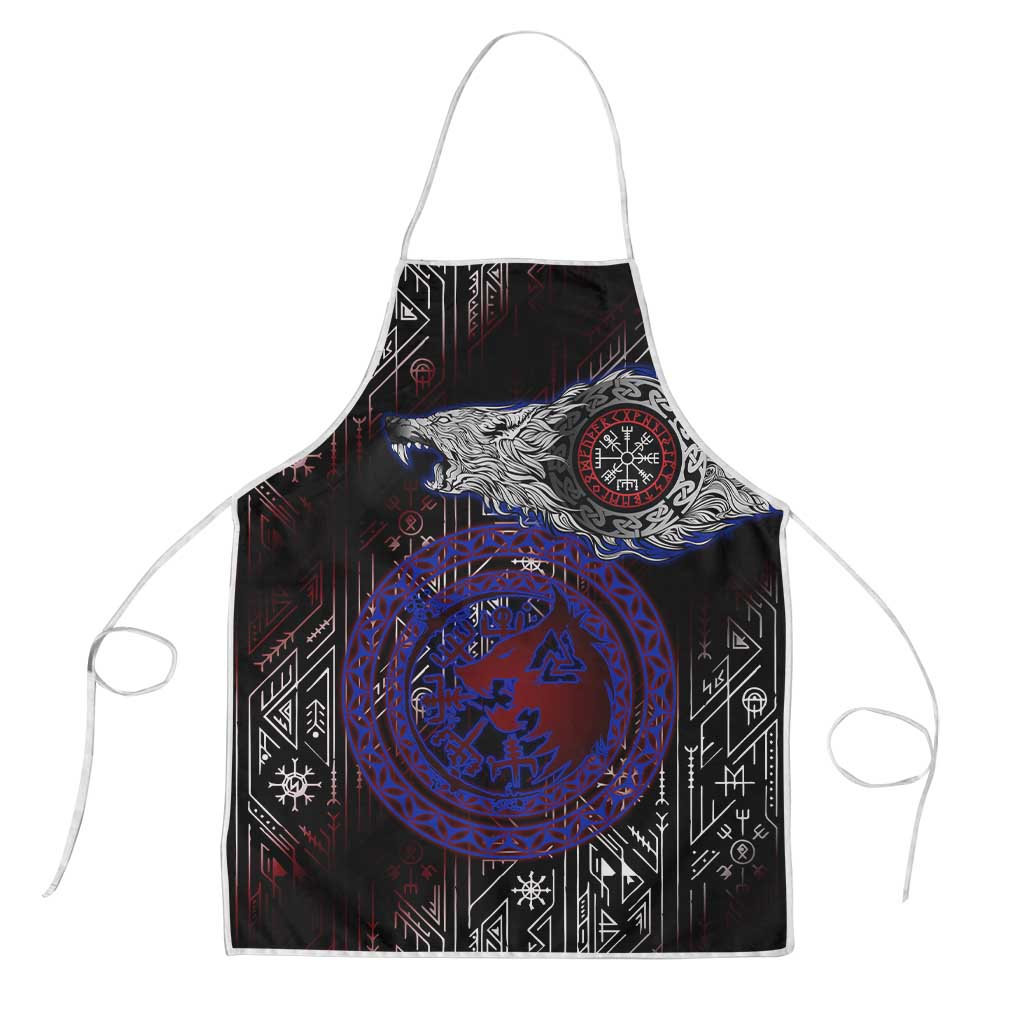 Fenrir Wolf Viking Apron with Vegvisir Runes and Red Circle Norse Legend Tribute - Wonder Print Shop