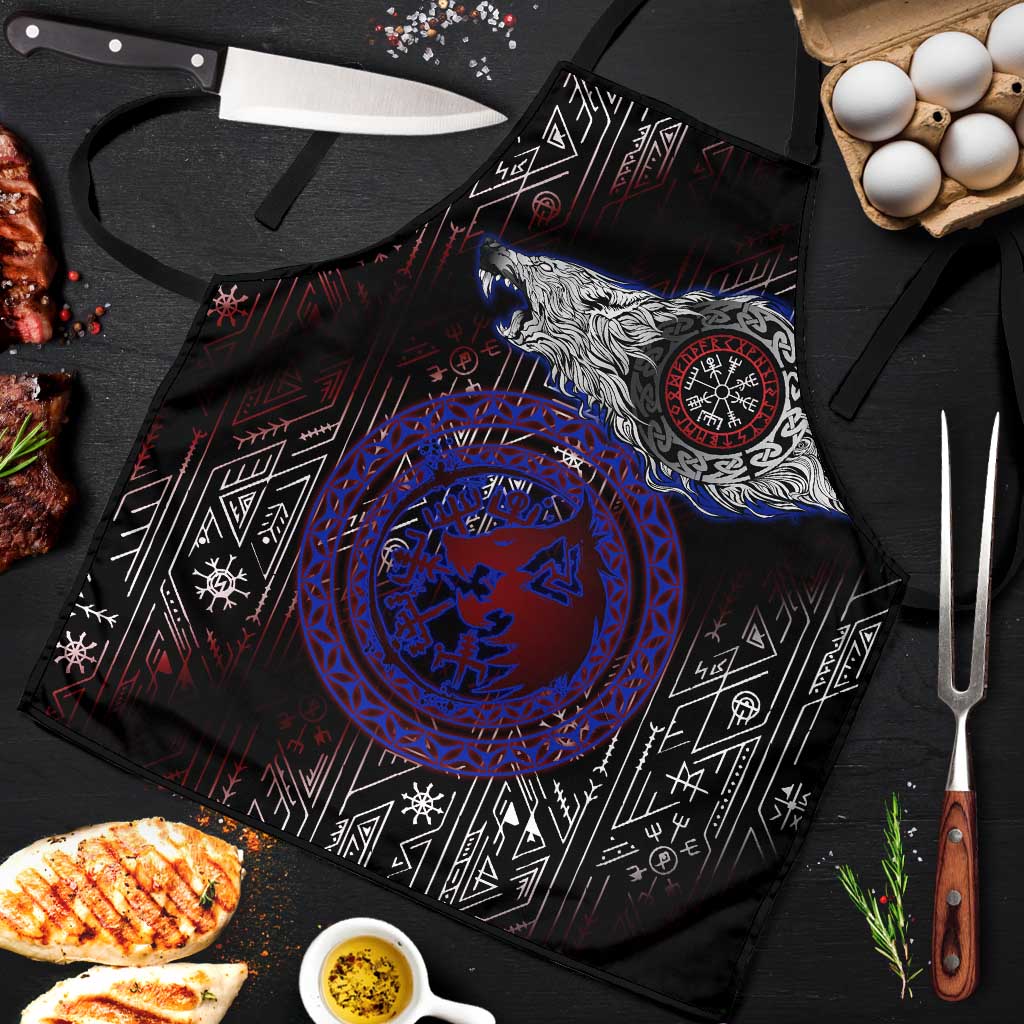 Fenrir Wolf Viking Apron with Vegvisir Runes and Red Circle Norse Legend Tribute - Wonder Print Shop