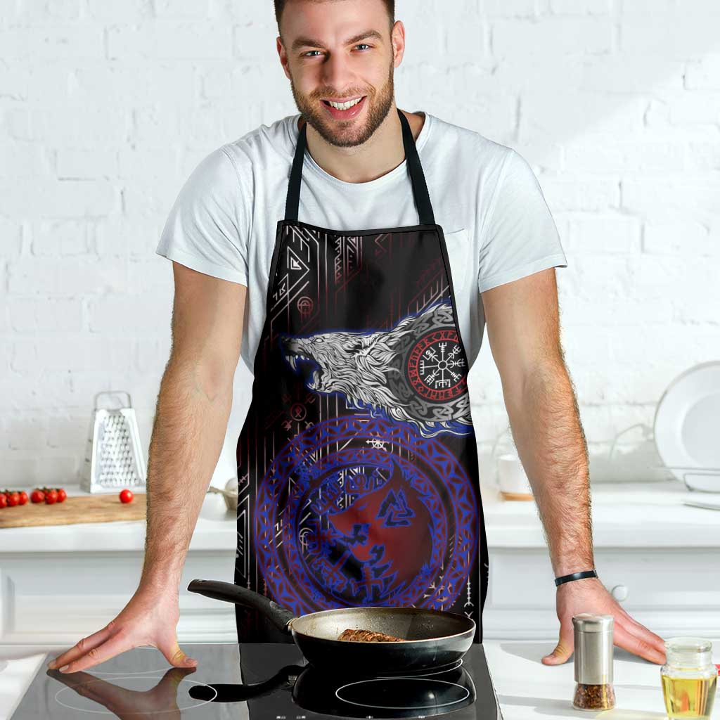 Fenrir Wolf Viking Apron with Vegvisir Runes and Red Circle Norse Legend Tribute - Wonder Print Shop
