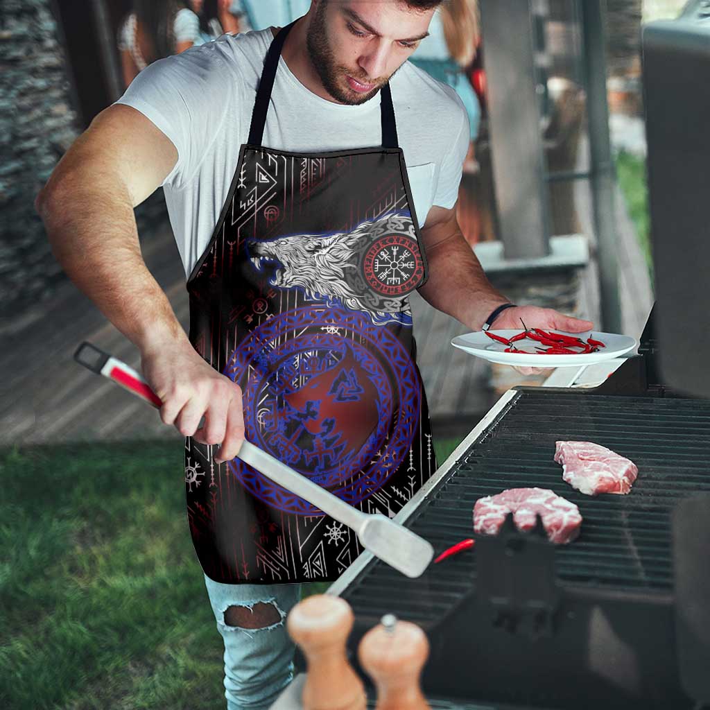 Fenrir Wolf Viking Apron with Vegvisir Runes and Red Circle Norse Legend Tribute - Wonder Print Shop