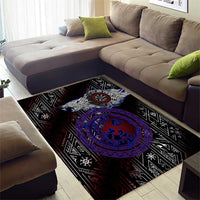 Fenrir Wolf Viking Area Rug with Vegvisir Runes and Red Circle Norse Legend Tribute - Wonder Print Shop