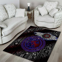 Fenrir Wolf Viking Area Rug with Vegvisir Runes and Red Circle Norse Legend Tribute - Wonder Print Shop