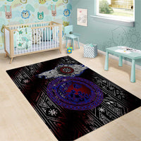 Fenrir Wolf Viking Area Rug with Vegvisir Runes and Red Circle Norse Legend Tribute - Wonder Print Shop