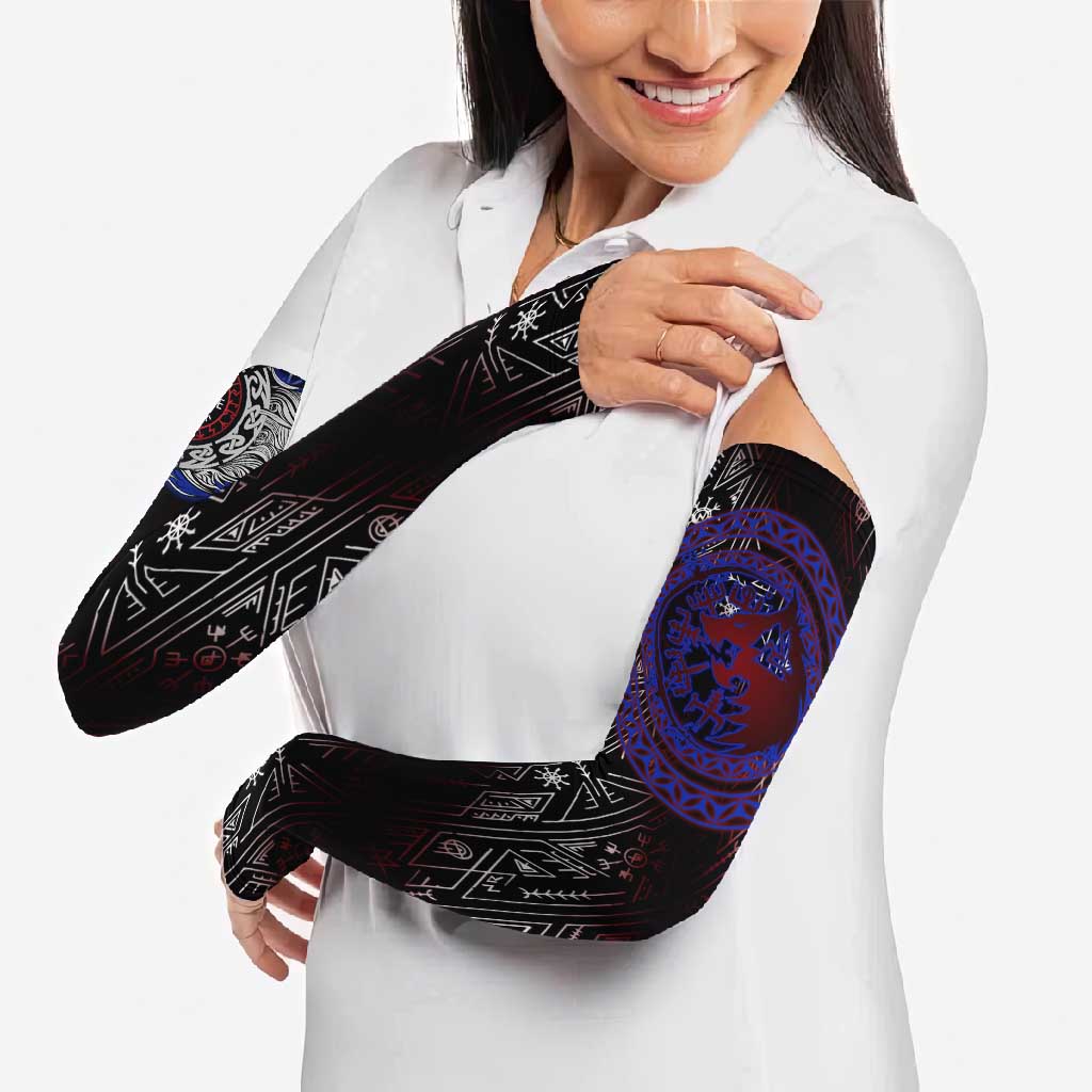 Fenrir Wolf Viking Arm Sleeves with Vegvisir Runes and Red Circle Norse Legend Tribute - Wonder Print Shop