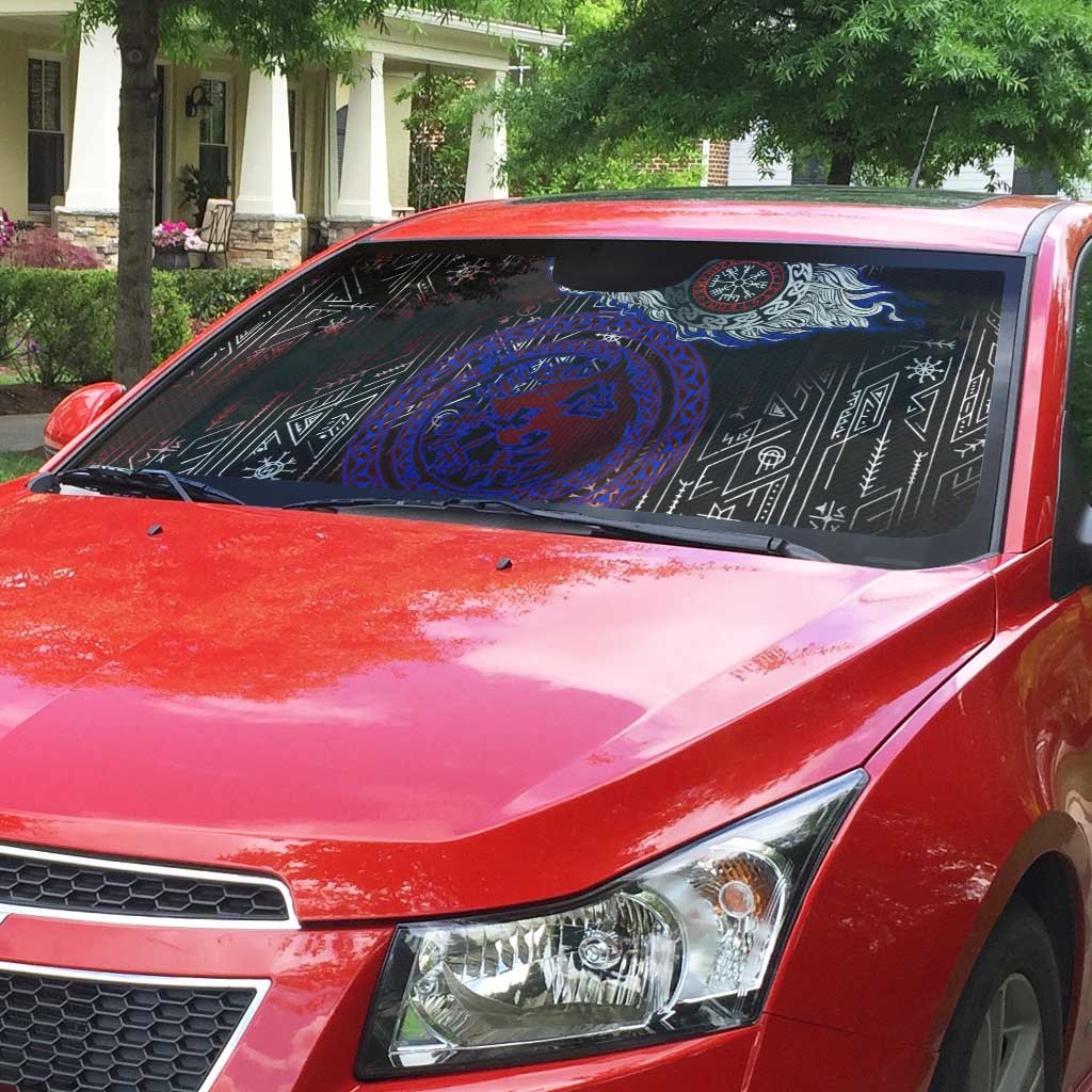 Fenrir Wolf Viking Auto Sun Shade with Vegvisir Runes and Red Circle Norse Legend Tribute - Wonder Print Shop