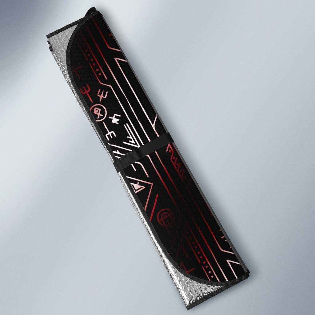 Fenrir Wolf Viking Auto Sun Shade with Vegvisir Runes and Red Circle Norse Legend Tribute - Wonder Print Shop
