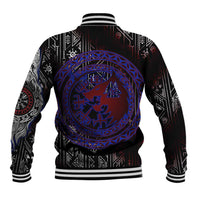Fenrir Wolf Viking Baseball Jacket with Vegvisir Runes and Red Circle Norse Legend Tribute - Wonder Print Shop
