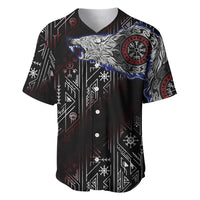 Fenrir Wolf Viking Baseball Jersey with Vegvisir Runes and Red Circle Norse Legend Tribute - Wonder Print Shop