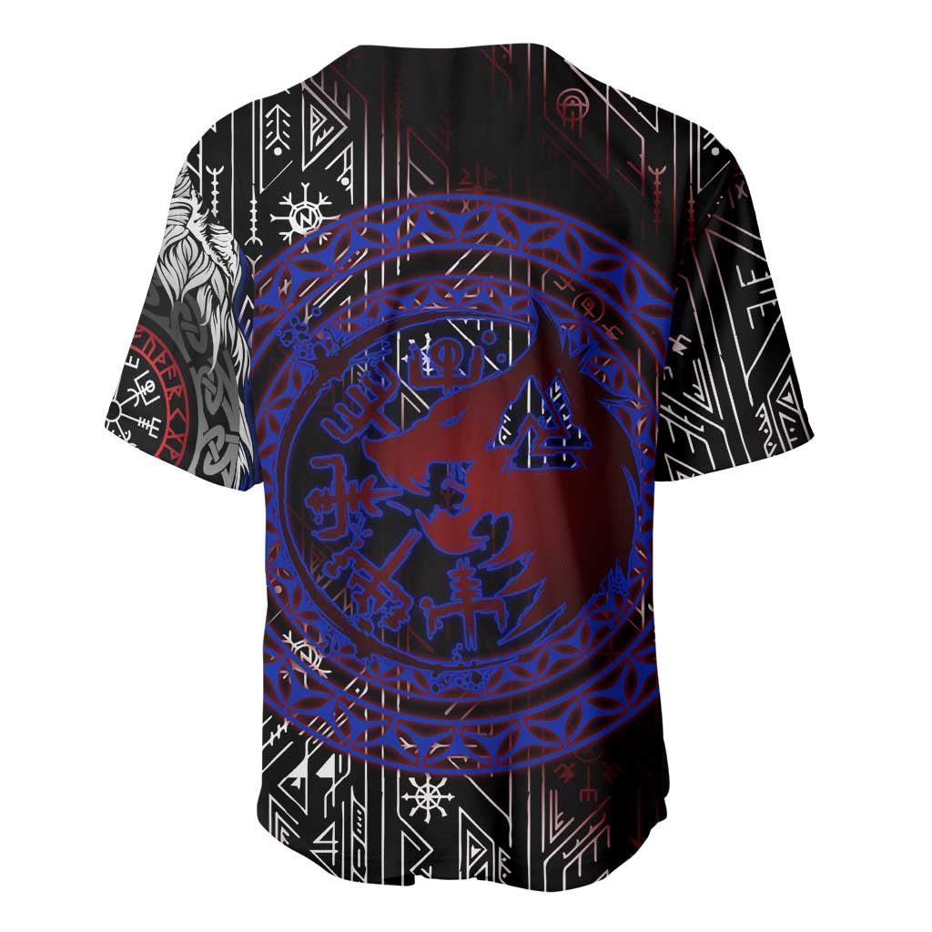 Fenrir Wolf Viking Baseball Jersey with Vegvisir Runes and Red Circle Norse Legend Tribute - Wonder Print Shop