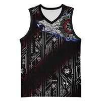 Fenrir Wolf Viking Basketball Jersey with Vegvisir Runes and Red Circle Norse Legend Tribute - Wonder Print Shop